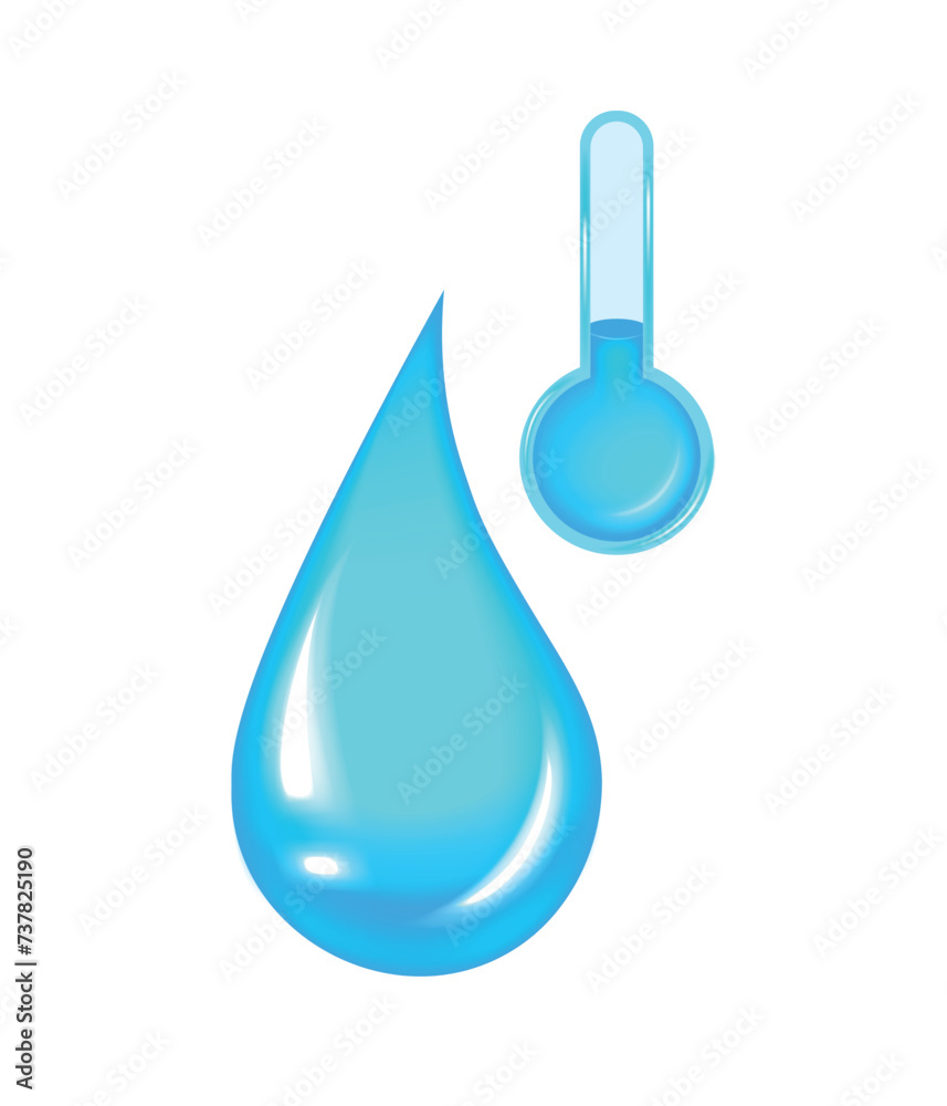 Cold water temperature icon. Drop of water with thermometer showing low temperature. Vector illustration
