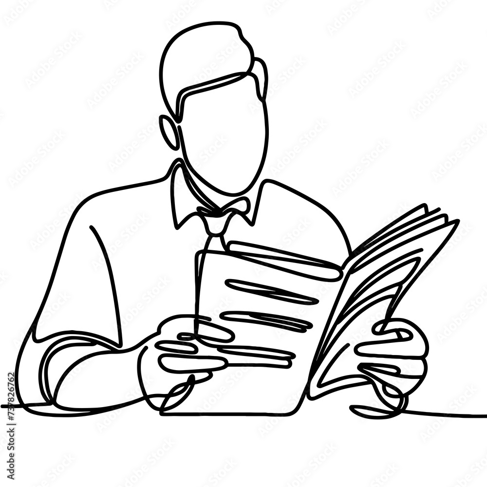 A man reads a newspaper in a line drawing style A man reads a newspaper in a line drawing style