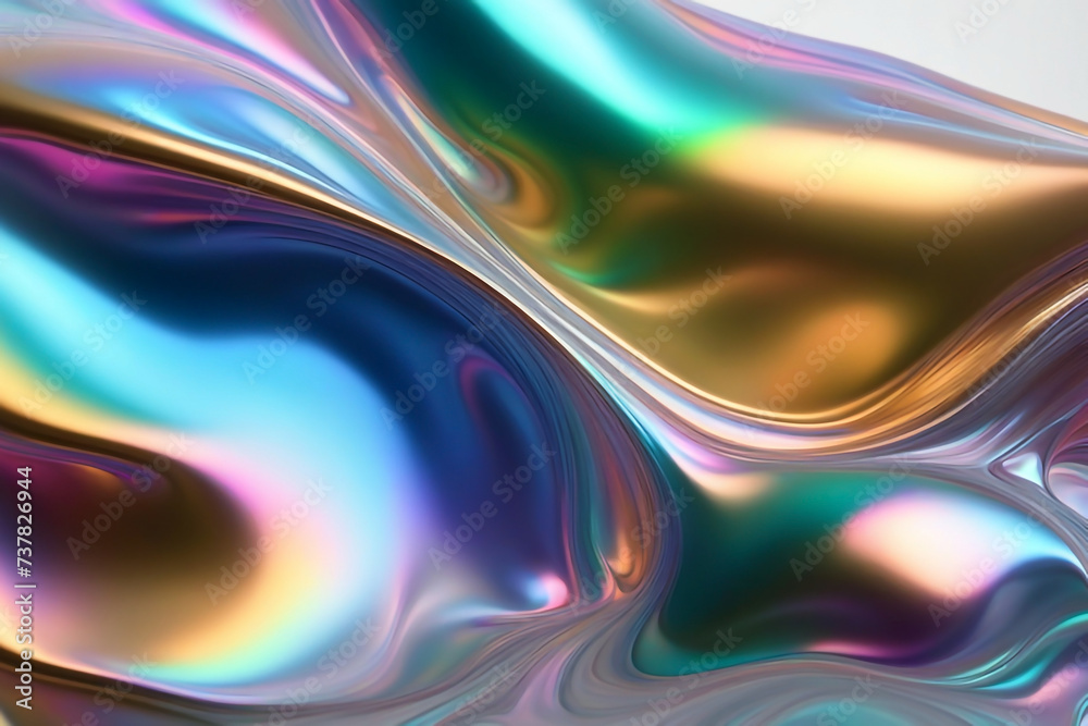 3d chrome fluid flow with holographic colors, clear white background 3d chrome fluid flow with holographic colors, clear white background