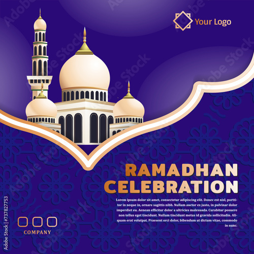 Ramadan holiday celebration poster design, with mosque ornaments and Islamic patterns
