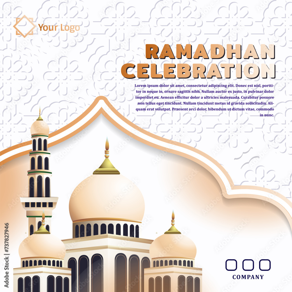 Ramadan holiday celebration poster design, with mosque ornaments and Islamic patterns