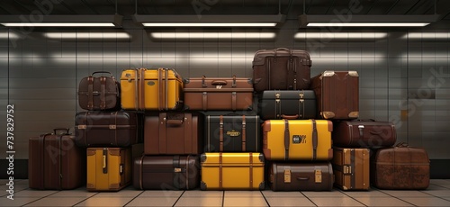 pile of suitcases at transport station, traveling concept