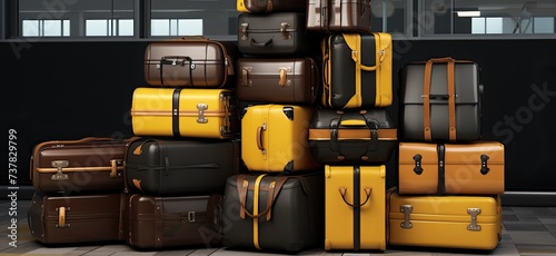 pile of suitcases at transport station, traveling concept