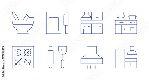 Kitchen icons. Editable stroke. Containing mixed, gasstove, cuttingboard, kitchentools, kitchen, cookerhood. photo