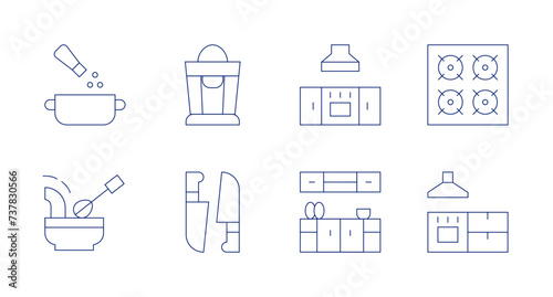Kitchen icons. Editable stroke. Containing spices, cooking, juicer, butchering, kitchen, stove, kitchenfurniture.