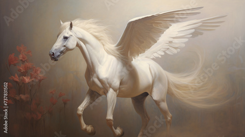 A painting of a white horse with wings 