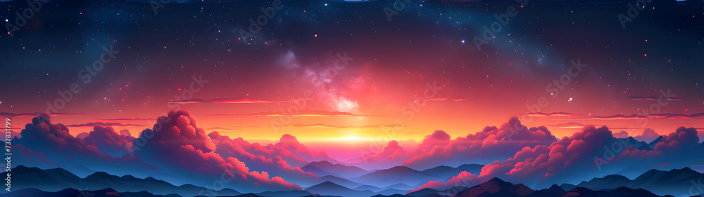 panorama of sunset horizon over mountains peaks in pixel art style panorama of sunset horizon over mountains peaks in pixel art style