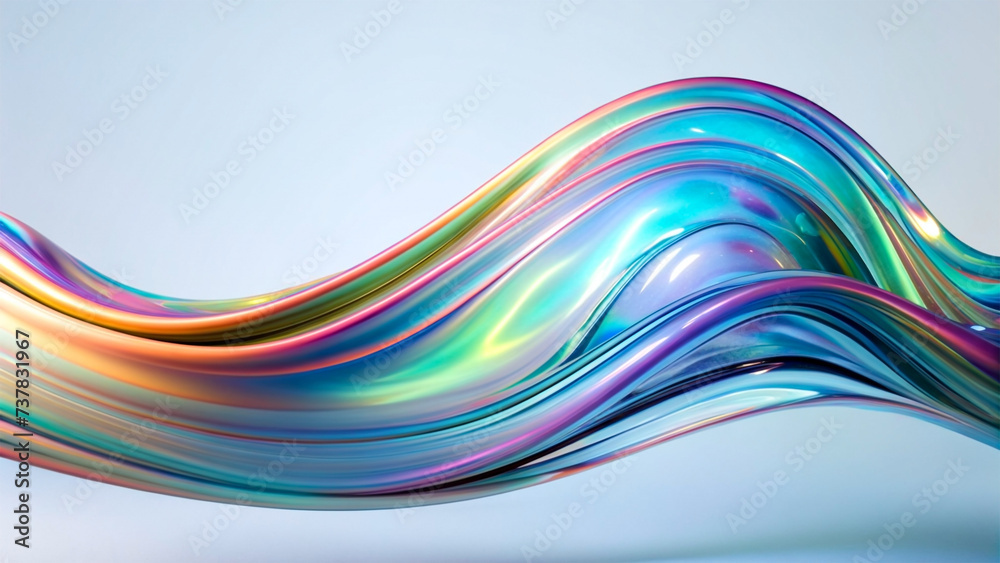 3d chrome fluid flow with holographic colors, clear white background 3d chrome fluid flow with holographic colors, clear white background