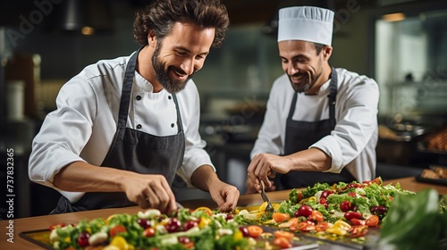 two men in chef s uniforms smiling at each other