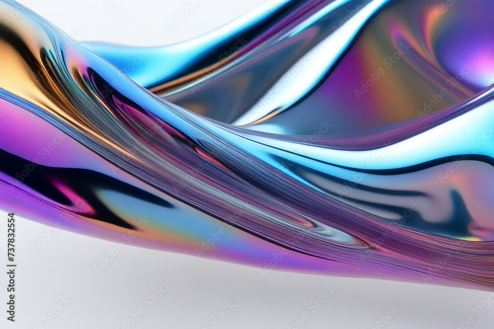 3d chrome fluid flow with holographic colors, clear white background 3d chrome fluid flow with holographic colors, clear white background