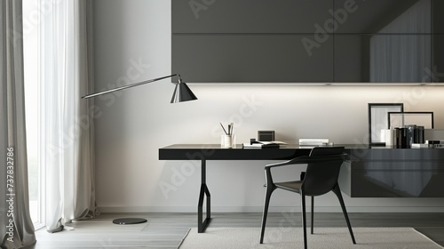 Sleek Black Desk and Modern Chair in Minimalist Study Area