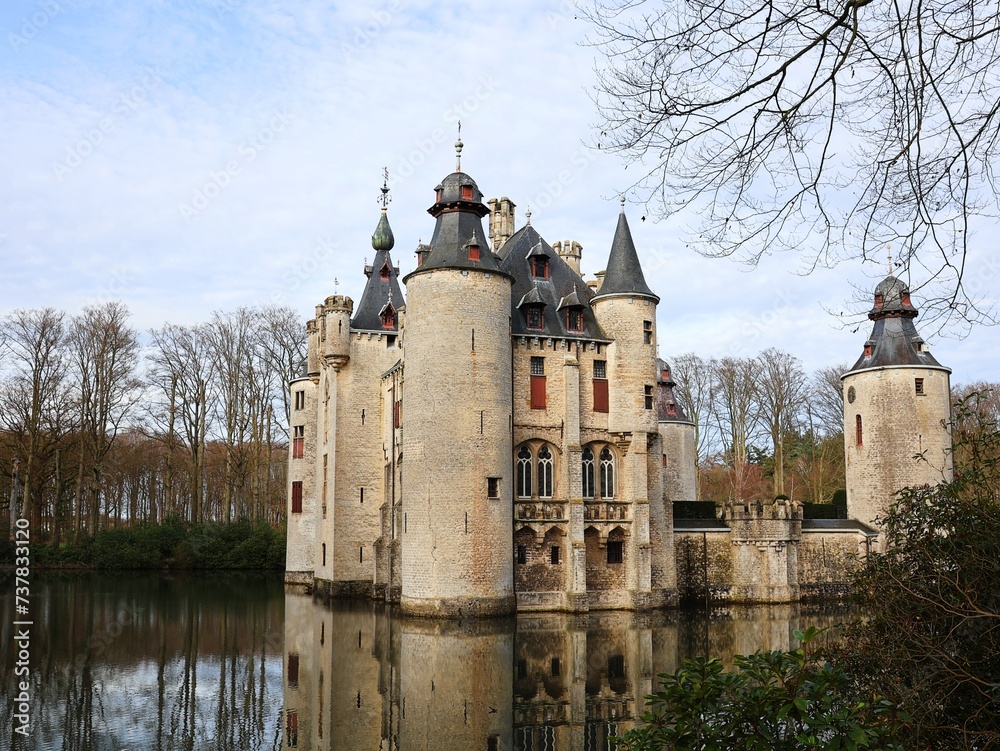 Beautiful fairytale castle in Vorselaar. Borrekens Castle in Belgium.