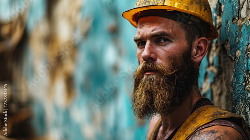 Dirty-faced male miner wearing a hardhat, working in a coal mine. Worker concept.
