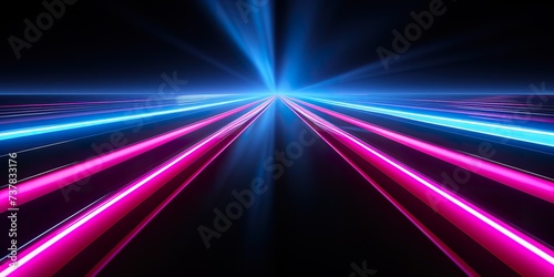 Blue and pink color glowing neon line oil miter on black background. feeling station. modern conceptual design background