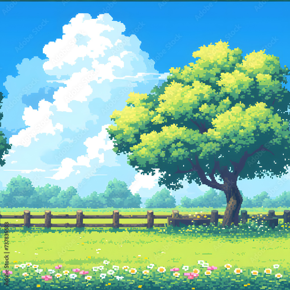 trees in blue sky tile pattern for parallax background in pixel art ...