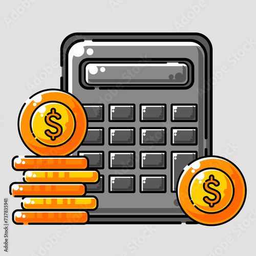 Calculator with coins dollar illustration