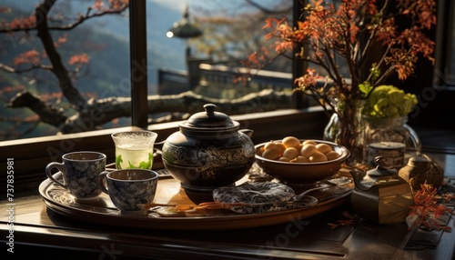 A traditional tea ceremony with delicate tea sets