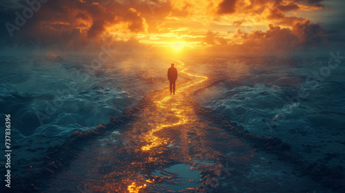 A person stands at a crossroads surrounded by paths that represent the different choices they can make with their finances. Each path leads to a different outcome highlighting © Justlight