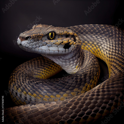 Coiled Snake Animal Portrait with Intense Eyes in Studio