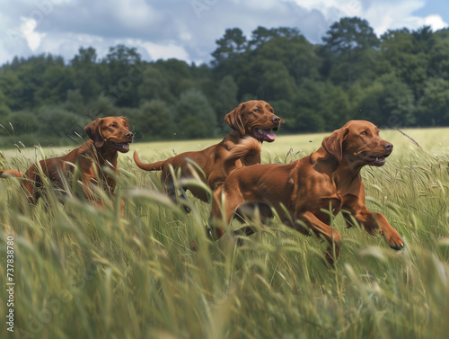 dogs playing in the field