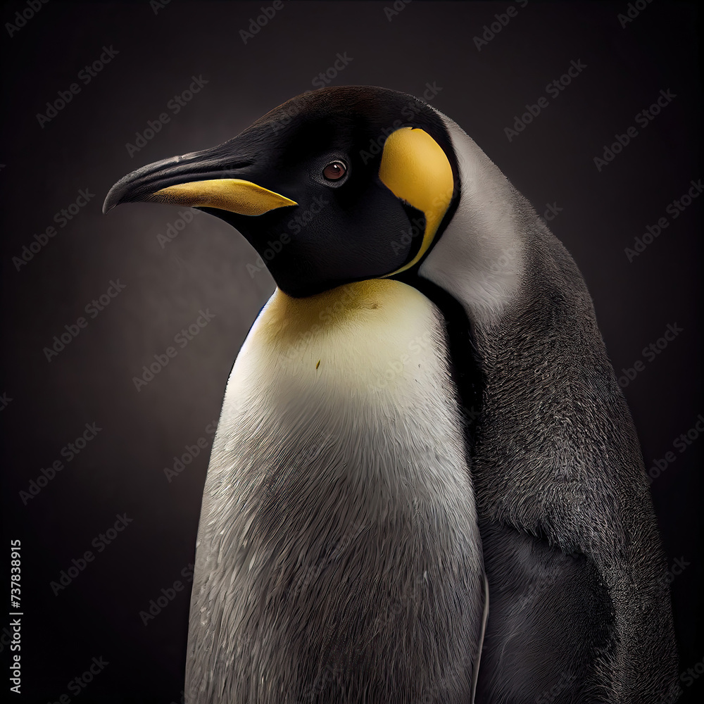 Naklejka premium Majestic Emperor Penguin Studio Portrait with Dark Background
