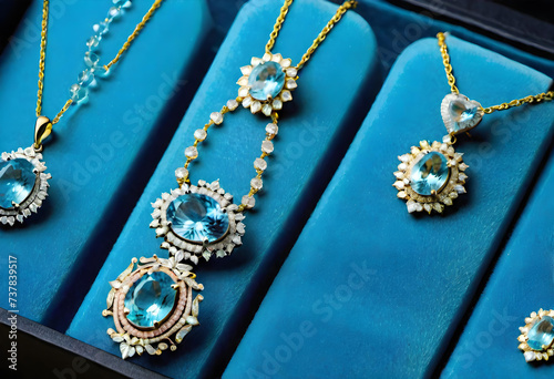 Aquamarine Jewelry, Gemstone, Precious, Blue, Luxury, Fashion, Accessories, Necklace, Glamour, Sparkle, Gem, Elegant, AI Generated