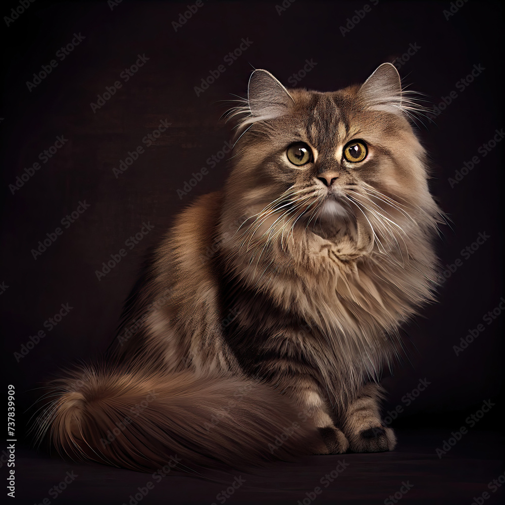 Majestic Siberian Cat Studio Portrait with Elegant Pose