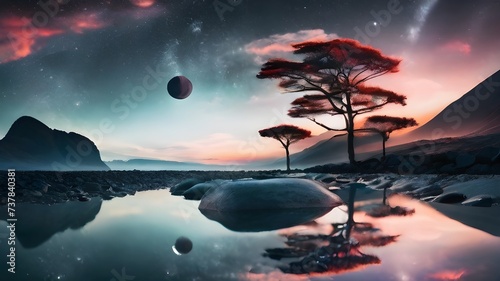 sunset over the lake abstract landscape image