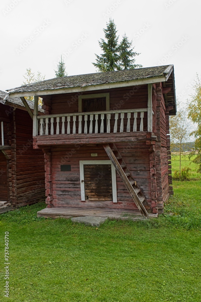 Old wood building in coudy autumn weather. Old wood building in coudy autumn weather.