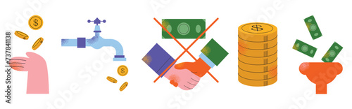 Finance icon set. Containing loan, cash, saving, financial goal, profit, tax, budget, mutual fund, corruption collection. Vector modern illustration isolated on white background