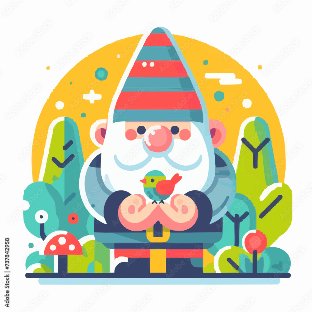 A cartoon-style vector illustration of a thick gnome with flat colours A cartoon-style vector illustration of a thick gnome with flat colours