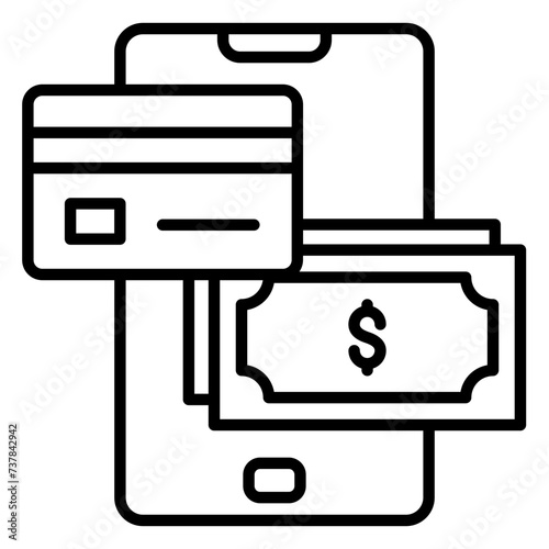 Icons of payment methods by cash, credit card and mobile