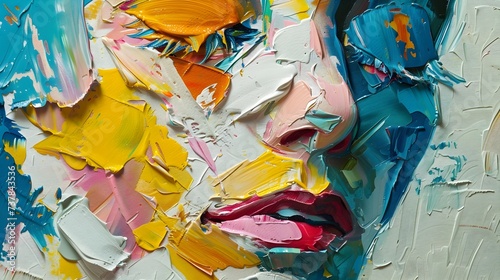 Vibrant Abstract Painting of a Woman's Face with Flowers