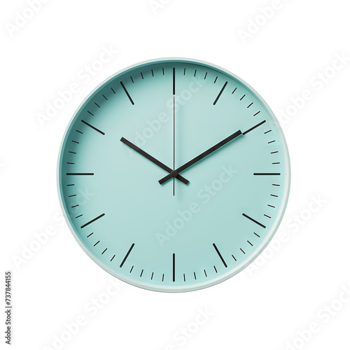 Modern pastel blue wall clock with a minimalist design, cut out