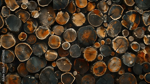 Close-up of stacked firewood  natural wood texture. perfect for background use in design. earthy tones  organic feel. AI