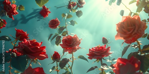 Sunlit red roses enchant and mesmerize observers with their vibrant beauty. Concept Floral Photography, Red Rose Delight, Enchanting Blooms, Vibrant Petals © Anastasiia