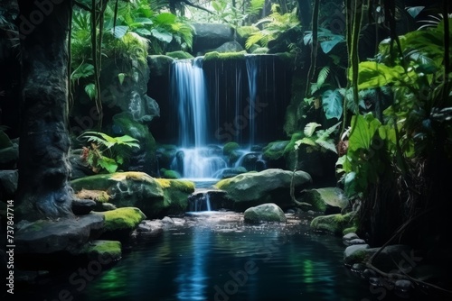 Breathtaking long exposure shot of enormous and majestic waterfall in the heart of the jungle