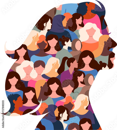 Women's Day Silhouette With Women Group Inside Pattern