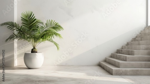 Modern Entrance Hall with Concrete Floor and Textured Potted Plant AI Generated.