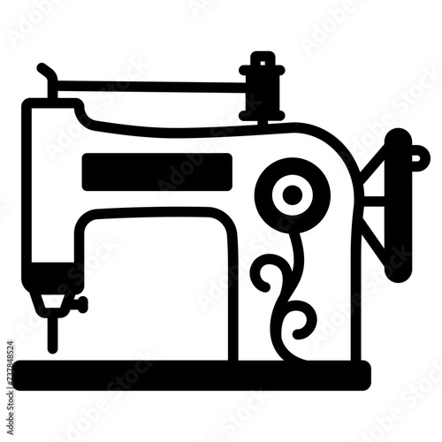 sewing machine retro glyph and line vector illustration