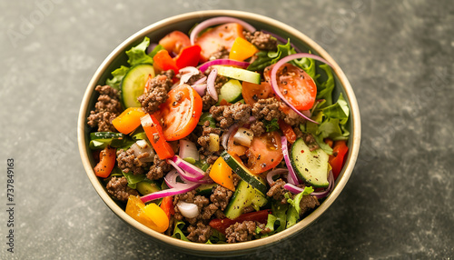 hamburger salad with vegetables and meat