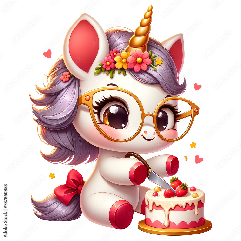 Naklejka premium Cute Birthday Unicorn Clipart