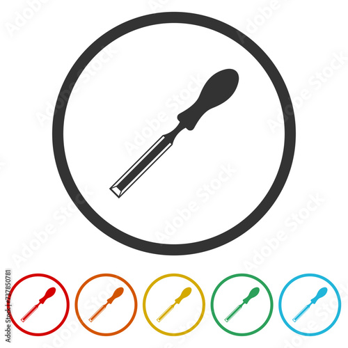  Wood Chisel icon. Set icons in color circle buttons