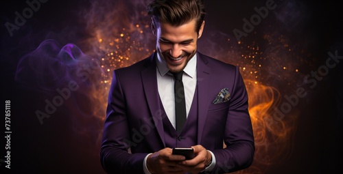 a man in a purple suit smiling