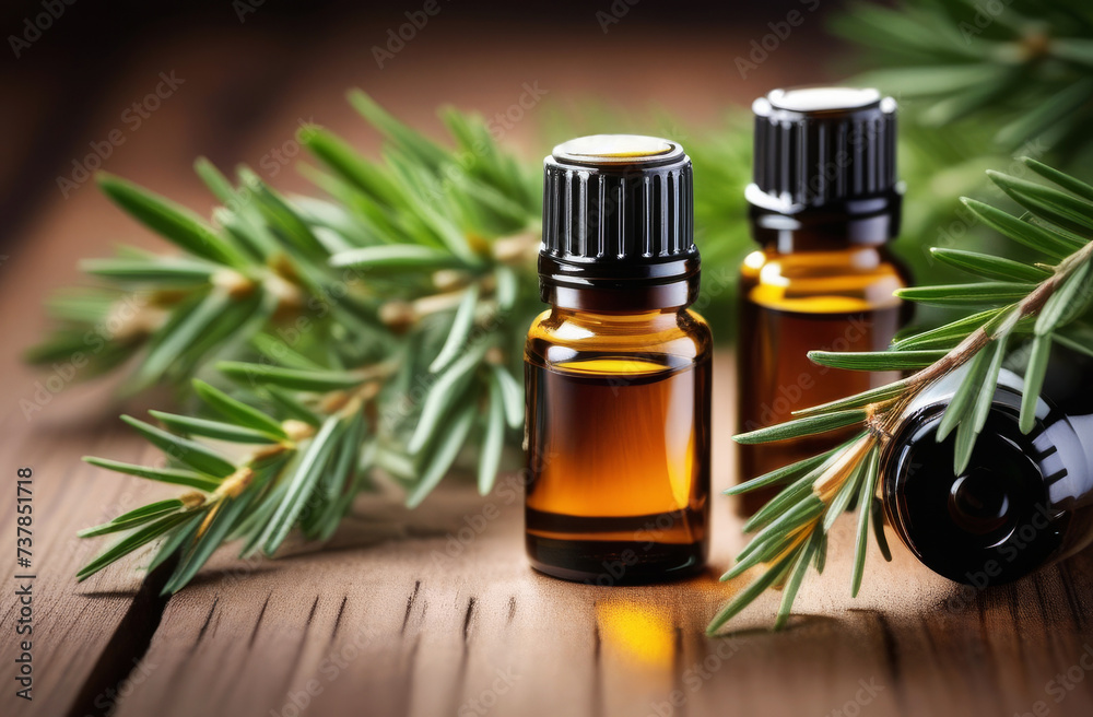 Cosmetic amber glass bottle with wooden coniferous Essential oil from cedar. Alternative aromatherapy. Natural and vegan ingredients in cosmetic and medicine Cosmetic amber glass bottle with wooden coniferous Essential oil from cedar. Alternative aromatherapy. Natural and vegan ingredients in cosmetic and medicine