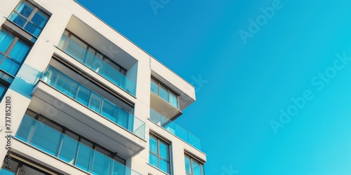 top part of Modern apartment building with clear blue sky, real estate concept copy space 