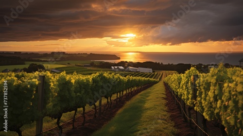 Idyllic vineyard set in the radiant sunlight  perfect for wine tourism and nature enthusiasts