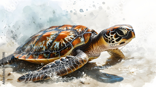 illustration with the drawing of a baby turtle