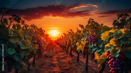 Idyllic vineyard set in the radiant sunlight, perfect for wine tourism and nature enthusiasts
