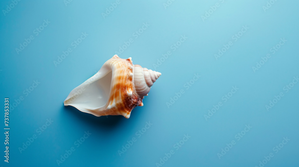 A single seashell, delicately placed against a colored background, captures the essence of the ocean A single seashell, delicately placed against a colored background, captures the essence of the ocean